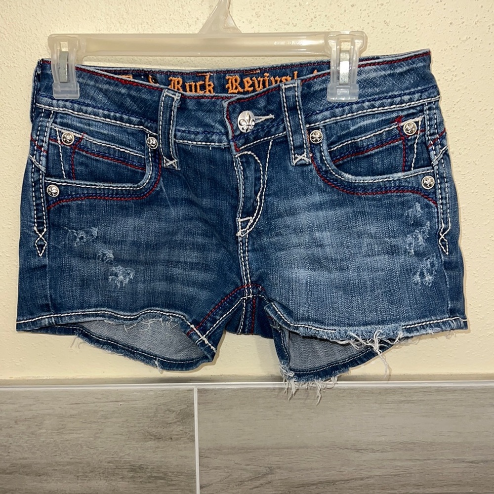 Rock revival denim shorts